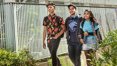 Three students walking to class