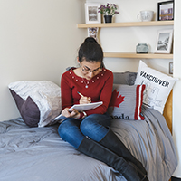 student in dorm at simon fraser university