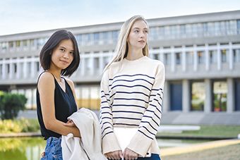 students on simon fraser university campus