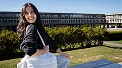 student outside at Simon Fraser University